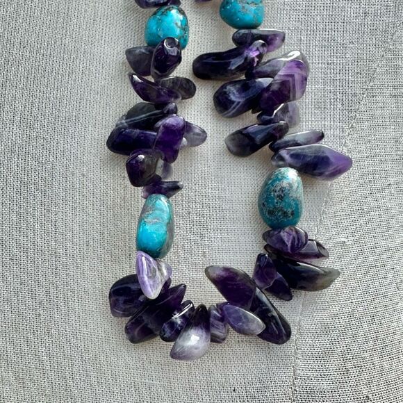 AMETHYST TURQUOISE NATURAL NUGGET necklace STERLING silver clasp - Picture 9 of 10